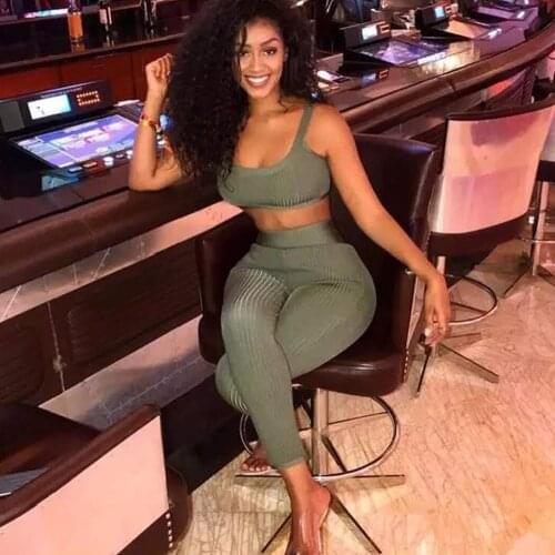 New Fashion Sexy Women Sets U-Neck Two-piece sets Tops Sleeveless sling Rayon Bandage Evening Party Sets Top Quality