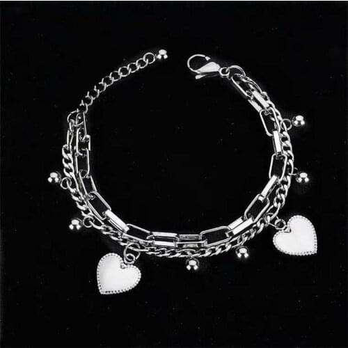 Women Bracelet Heart Bracelets Layered Bangles Ladies Jewellery Sweet Couples Fashion Trendy Silver Color Hip Hop Metal Armband