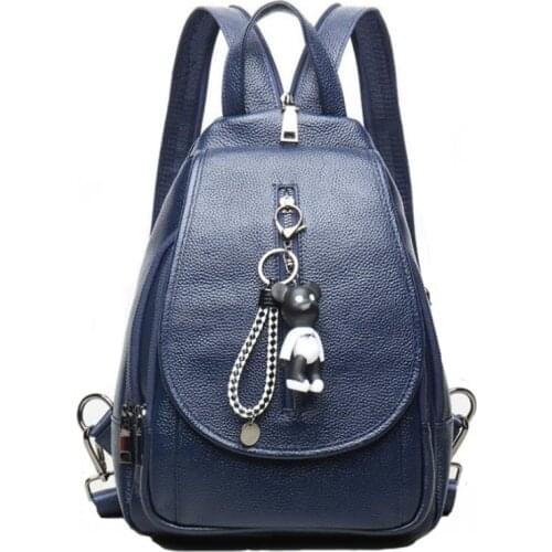 Backpack women genuine leather female designer school bags high quality cow skin fashion zipper shoulder bag with soft handle