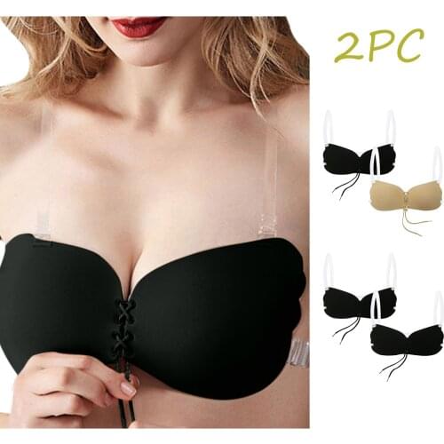 2PC Womens Invisible Bra Super Push Up Seamless Self-Adhesive Sticky Wedding Party Front Strapless A B C D Cup Fly Bralette