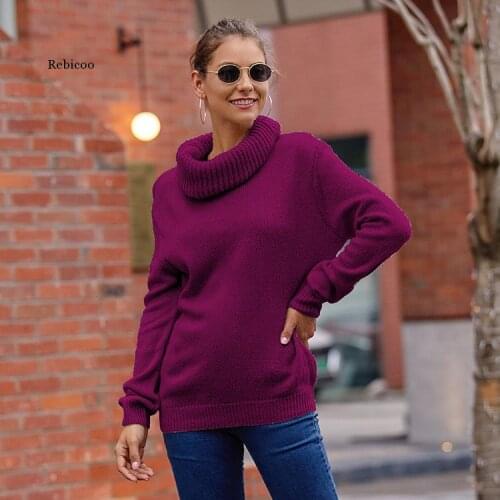 Women Turtleneck Knitted Sweater Warm Autumn Winter Knitwear Plus Size Pink Khaki Black Casual Sweater Pullover Tops Plain