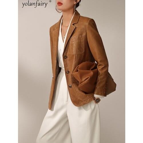 Real Genuine Leather Jacket Women 2020 Vintage 100% Sheepskin Coat Female Blazer Trench Coats Womens Clothing 2020 KJ5933