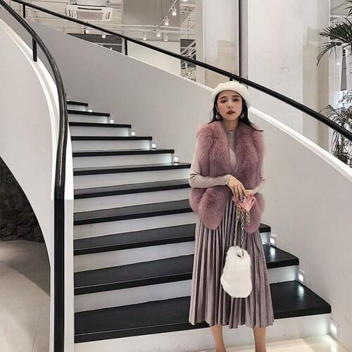 Real Fur Vest Coat Luxury Fox Warm Coats Vests Winter Fashion Elegant Furs Jacket Women Clothes Cappotto Donna ZL624