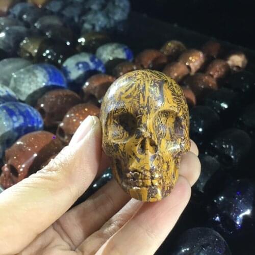 2inch Natural gold silk jade stone skull crystal skull carved ornaments
