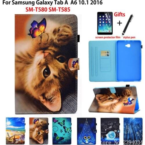 Funda For Samsung Galaxy Tab A a6 10.1" 2016 Case SM-T580 SM-T585 T580 T585 T587 Cover Coque Cute printing Stand Shell +Gift