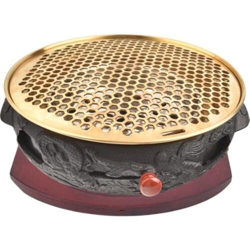 Cast iron charcoal barbecue grills Korean style commercial table bbq grill 33CM baking pan net household heating stove brazier 1