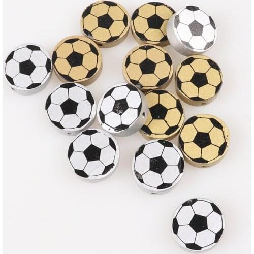 Gold and Silver Natural Football Painted Wooden Spacer Beads For Jewelry making DIY 20mm 50pcs