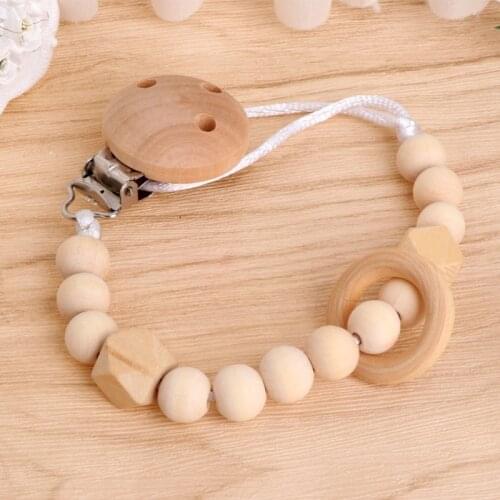Baby Infant Toddler Dummy Pacifier Soother Nipple Wooden Chain Clip Holder Gift 425F