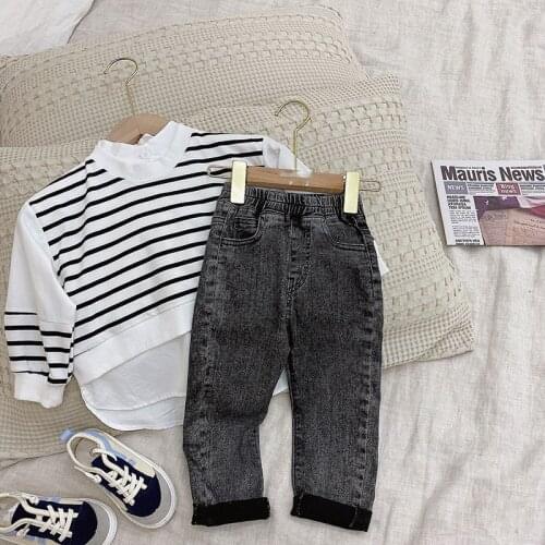 Jeans Full Length Solid Elastic Waist Straight Cotton Casual Fashion New Simple Spring Autumn Childrren Pants for Girls