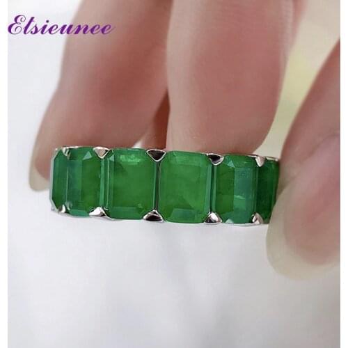 ELSIEUNEE 100% 925 Sterling Silver 5*7mm Emerald Gemstone Finger Couple Rings for Women Men New Vintage Anniversary Fine Jewelry