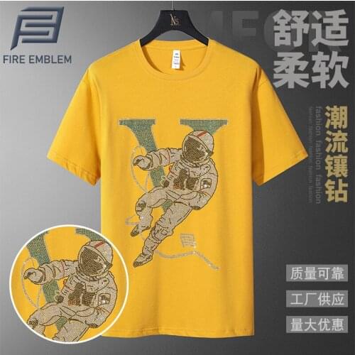 2021 Astronaut Rhinestones T Shirts Men Brand Summer Short Sleeve Tops Fashion Man Streetwear O Neck Slim Letter T-shirt for Man