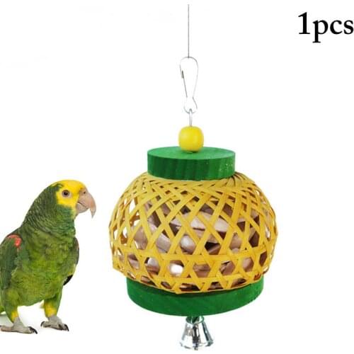 1pcs Parrot Toy Natural Wooden Parrot Chewing Toy Bird Foraging Toy With Bell Bird Favors Birdhouse Decor Juguete Para Pajaros