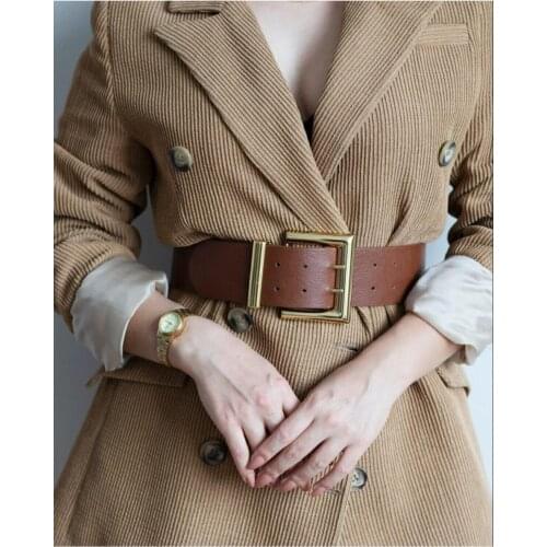 Kadın Gold Tokalı Çift Sıra Kahverengi Kemer