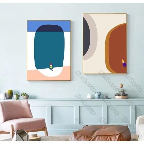 Nordic Style Canvas Painting Poster Cartoon Kids Blue Green Pink Red Brown Colors Irregular Patterns for Home Rooms Wall Decorat