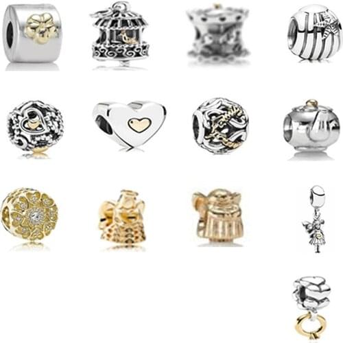 Classic New S925 Sterling Silver Flower Clip Talisman Bird Cage Forever Family Charm Teapot Angel Send Lady Fashion Jewelry