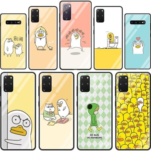 Korean cute cartoon duck Glass Phone Case for Samsung Galaxy S21 S20 FE S10 Note 10 20 Ultra 5G 9 S9 Plus S10e Cover Capa