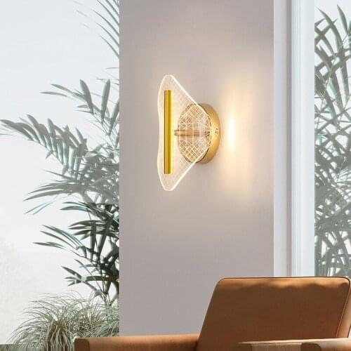 Creative Golden Simple Wall Lamp Acrylic Led Super Bright Bedroom Bedside Lamp Living Room TV Background Decorative Lighting