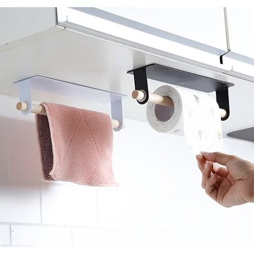 Kitchen Self-adhesive Roll Paper Holder Towel Storage Rack Tissue Hanger Cabinet Hanging Shelf Bathroom Paper Holder Shelf