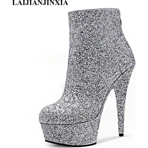 LAIJIANJINXIA New Party Dance Boots 15 cm Heels Fashion Waterproof Platform Women Boots Sexy Ankle Boots Pole Dancing Shoes