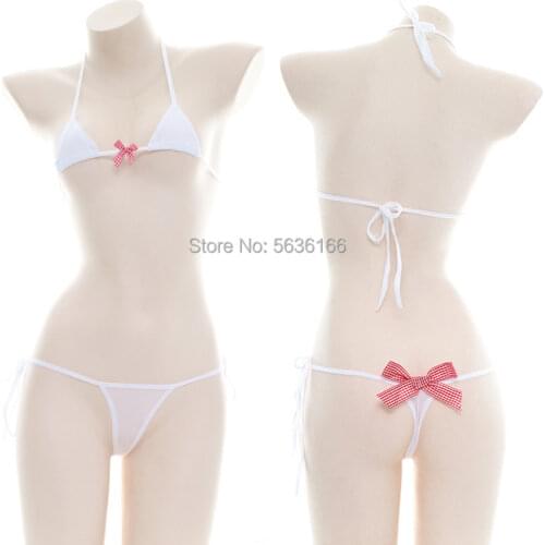Sexy woman White ice silk bow Bikini Strappy Sexy Lingerie Japanese underwear for women