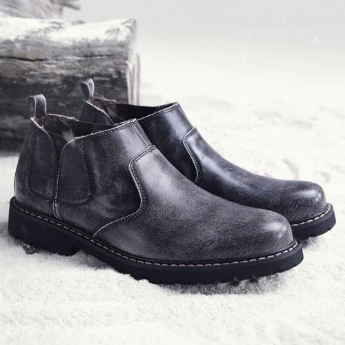 2021 Men Boot Trendy Outdoor Chelsea Boots Mid Heel Motorcycle Boots Vintage Round Toe Leather Casual Shoes Fashion Mens Shoes