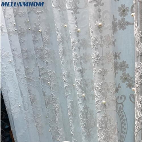 Real Cortinas Dormitorio Elegant Luxury Tulle Embroidery Beads Drapes Sheer For Living Room Bedroom Screen Pearls Finished