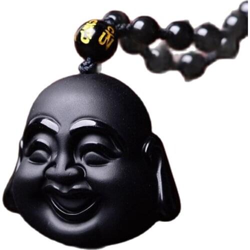 Natural Obsidian black gold Buddha head Yudiao Wang Ping men fall zone Pendant