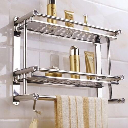 Punch-free Hot Seamless Towel Rack Toilet Rack Stainless Steel Bathroom Towel Rack Toilet Bathroom Tray Wall Hanging G8024
