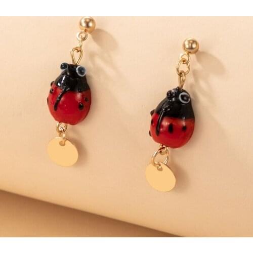 Tocona New Trendy Ladybug Wafer Drop Dangle Earrings for Women Girls Lovely Insect Geometry Jewelry Accessories Pendientes 17933