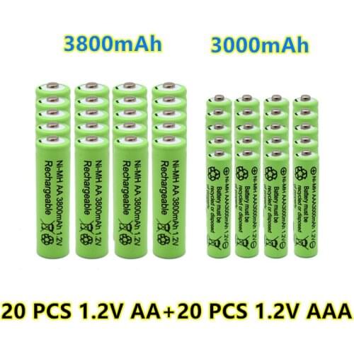 New 1.2V AA 3800mAh NI-MH Rechargeable Batteries+1.2 V AAA 3000 mAh Rechageable battery NI-MH battery