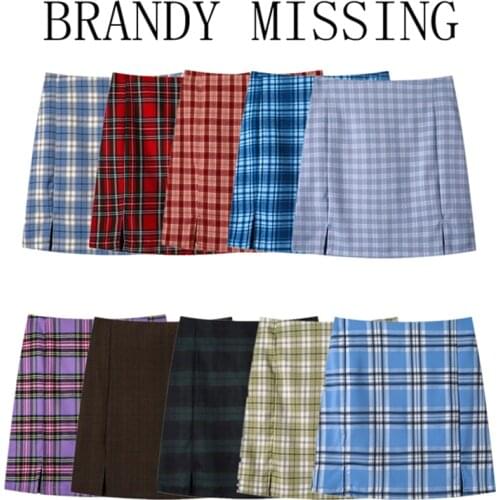 Slim Girls Plaid Pencil Skirt 2021 Summer Fashion Ladies Split Mini Skirts Vintage Women Sweet Skirt Streetwear Sexy Female Chic
