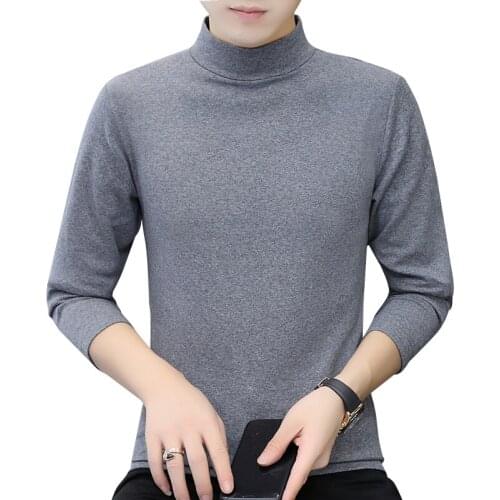 Autumn Winter Mens Thermal Long Sleeve Turtleneck T-Shirt Solid Color Cotton Tops Male Slim Basic Stretch Tee Top