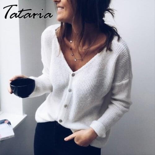 Autumn Single Breasted Knitted Crop Top Women Fashion Sweaters 2021 Pink Cardigan Female Tops Sexy Deep V Neck Long Sleeve Coat