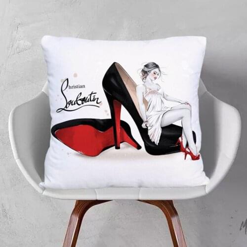 Red Lip Home Decorative Sofa Pillow Case Beauty High-Heeled Shoes Decoration Cushion Cover Beige Linen White Polyester 45X45cm