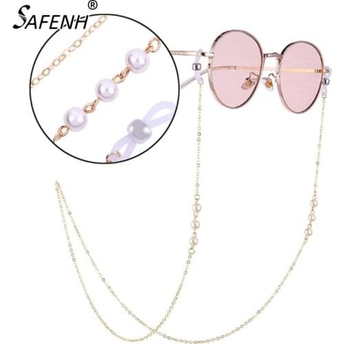Stainless Steel 70CM Sunglasses Lanyard Strap Necklace Eyeglass White Pearl Chain Cord For Reading Women Gifts