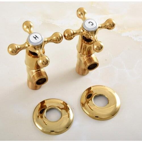 A of Pair Gold Color Brass Bathroom Hardware Accessories 1/2" male Angle Stop Valve Dav020