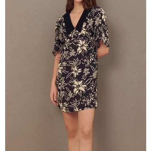 2021 Spring and Summer New Product Printed Loose Viscose Dress Lapel Dress