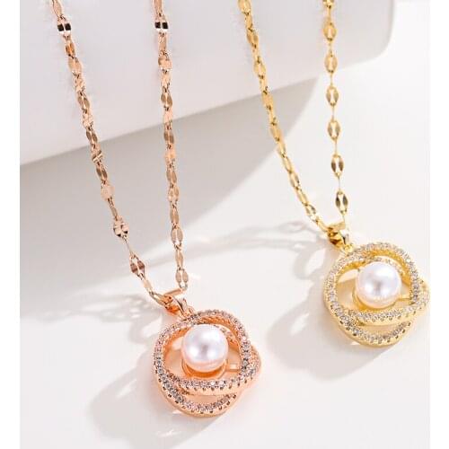 Romantic Flower Shape Pearl Pendant No Fade Stainless Steel Clavicle Necklaces For Women Elegant Wedding Party Jewelry Gift