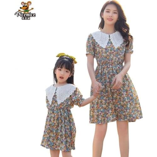 Family Look Mother Daughter Dresses Family Clothing 2021 Summer Family Matching Outfits Printing Women Girl Dress Clothes