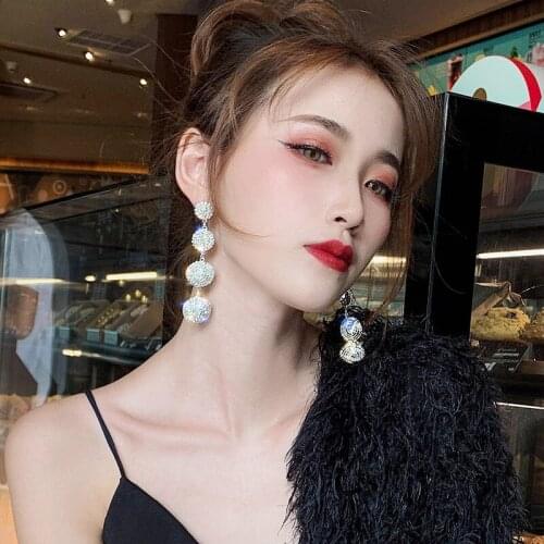 Large luxury rhinestone earrings, fashion exaggerated long round earrings, pendant earrings, for womens wedding banquet jewelry