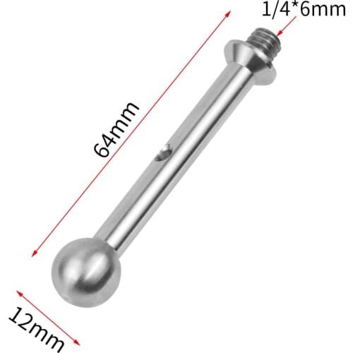 Dual Head 12mm Ball Stud Ended Bolt 1/4" Extender for Monitor Clamp Hotshoe Camera Bracket Magic Arm Extension Rod Stainless