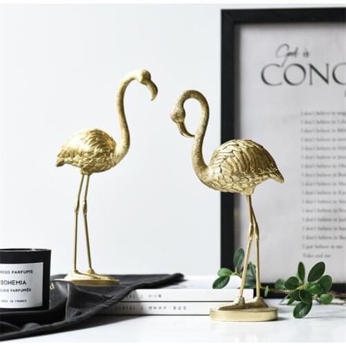 Nordic INS Luxury Golden Flamingo Figurines Resin Decoration Props Living Room Ornaments Wedding Crafts TV Cabinet Accessories
