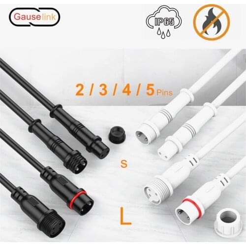 LED Connector With Cable 2/3/4/5 Pins Male Female Plug Socket Butt Joint Black/White Small/Large For Strip Light Waterproof IP65