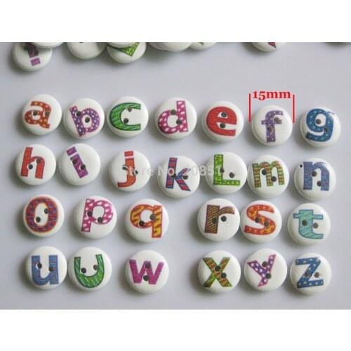 WB0110 Paint wooden buttons for children clothes 120pcs mixed 15mm Alphabet button DIY scrapbooking accessory