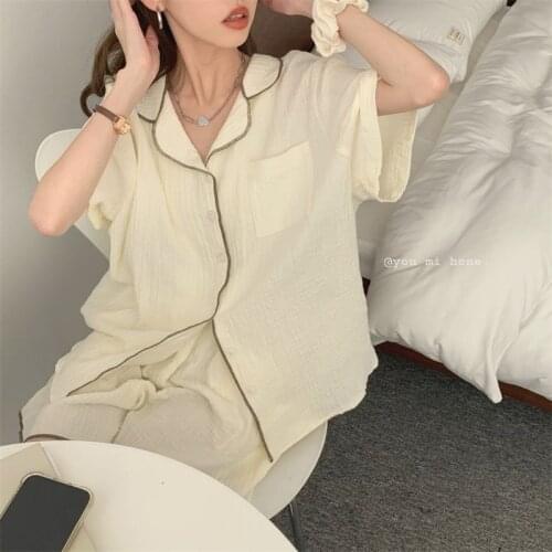 Womens Pajamas Cotton Korean Sleepwear Suits with Shorts Pyjama Pour Femme Summer 2 Piece Set Home Clothes Lounge Wear Pijamas