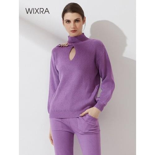 Wixra Women High Street Turtleneck Long Sleeve Sweater Autumn Winter New Loose Hollow Out Pullover Female Top