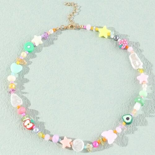 Korean New Cute Colorful Handmade Pearls Mushroom Beaded Necklace For Women Acrylic Bead Strand Choker Collar Bohemian Jewelry