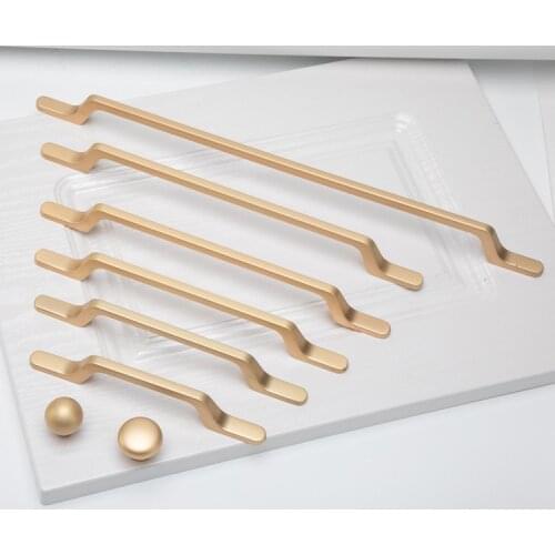 Golden handle modern minimalist kitchen cabinet door pulls Nordic style extended cabinet drawer round handle Knobs hardware