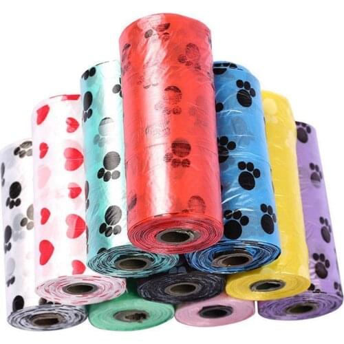 1 Roll/15 Pcs Portable Printing Pet Garbage Bag Cats and Dogs Clean Feces Environmental Protection Garbage Bag Random Color