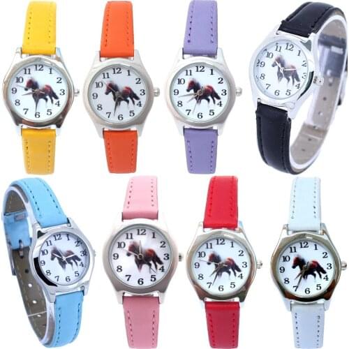 10pcs/Lot, Wholesales Mixed Bulk Leather Cute Girl Womens Watch Childrens Gift Horse Quartz Student Kids Animal Wristwatch